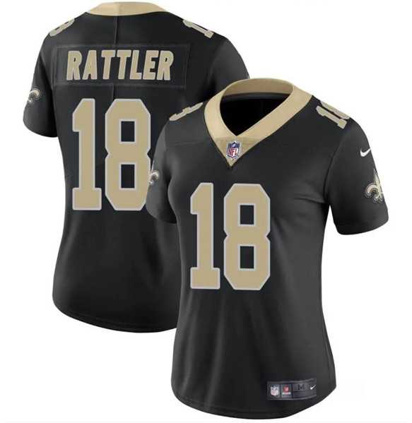 Womens New Orleans Saints #18 Spencer Rattler Black Vapor Stitched Game Jersey Dzhi